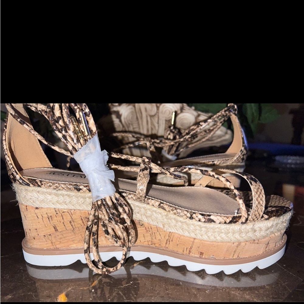 You’re just fab lady size 8 1/2 platform lace up cork wedge sandals